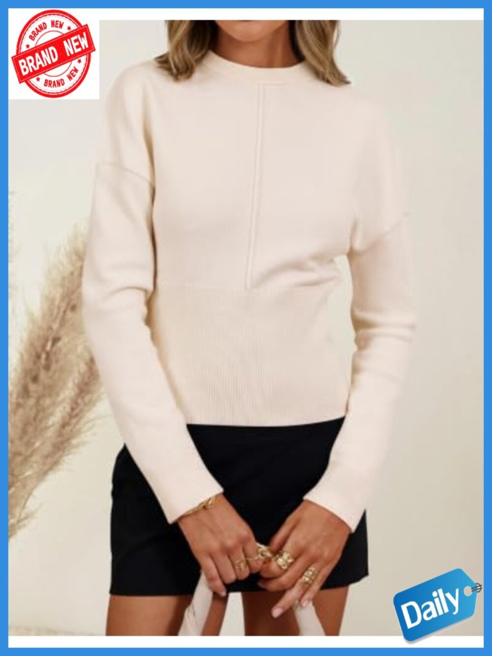 Women's Ribbed Knit Long Sleeve Crewneck Sweater with Cinched Waist - Picture 3 of 6